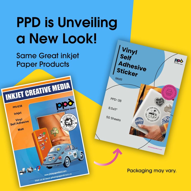 PPD Premium Printable Vinyl Sticker Paper for Inkjet Printer - 50 Sheets Matt Sticker Paper 8.5 x 11 - Self-Adhesive, Waterproof, Tear Resistant, Instant Dry - PPD-38-50 - Image 2
